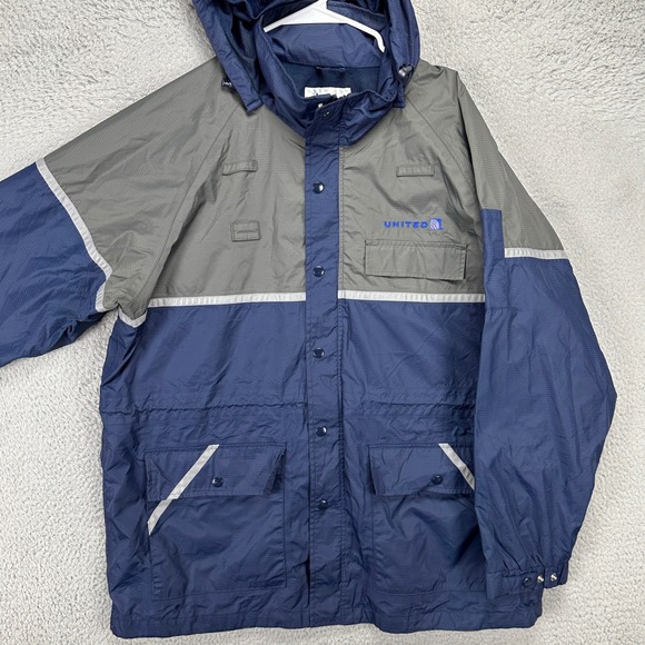 Cintas Nylon Jacket Hoodie Mens Large Blue Colorblock United Airlines Ripstop - Picture 1 of 11